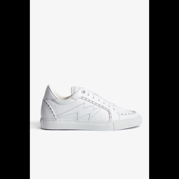 ZADIG & VOLTAIRE Zv1747 Flash White Cow Leather Low Top Studded Sneakers Sz 38 - Picture 2 of 15